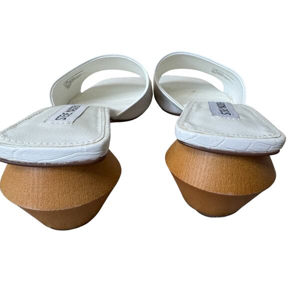 STEVE MADDEN White Croc Square Toe Wood Block Heel Sandal Size 7.5 - Picture 4 of 9